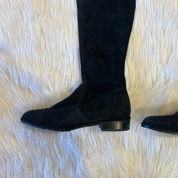 Stuart Weitzman Lowland Boots Over The Knee Suede Leather Block Heel Flat, Black - Picture 11 of 16